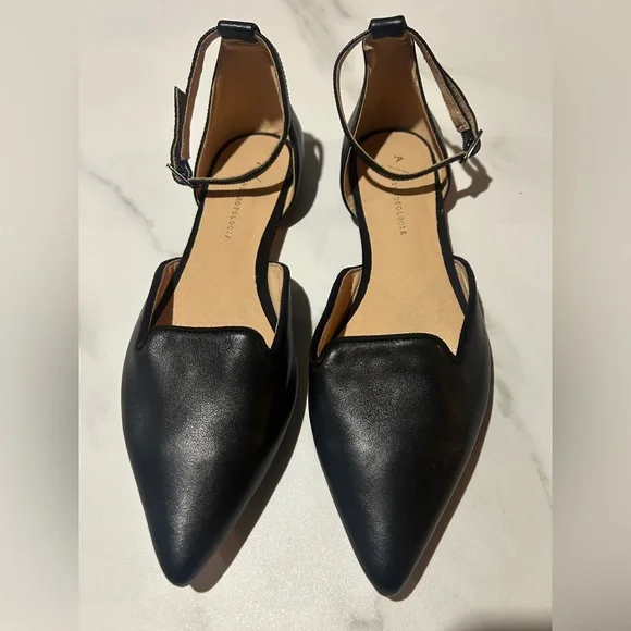 Anthropologie Anthropology Flat Ankle Strap Blk Leather Dorsey - - Picture 5 of 6